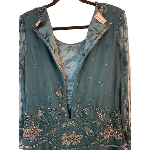 VTG Scala Bead Evening Gown Size 12 Green Mother Bride Formal Dress 9048 - Picture 7 of 13